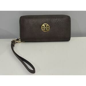 Tory Burch Brown Pebble Leather Zip-Around Continental Everly Wallet
